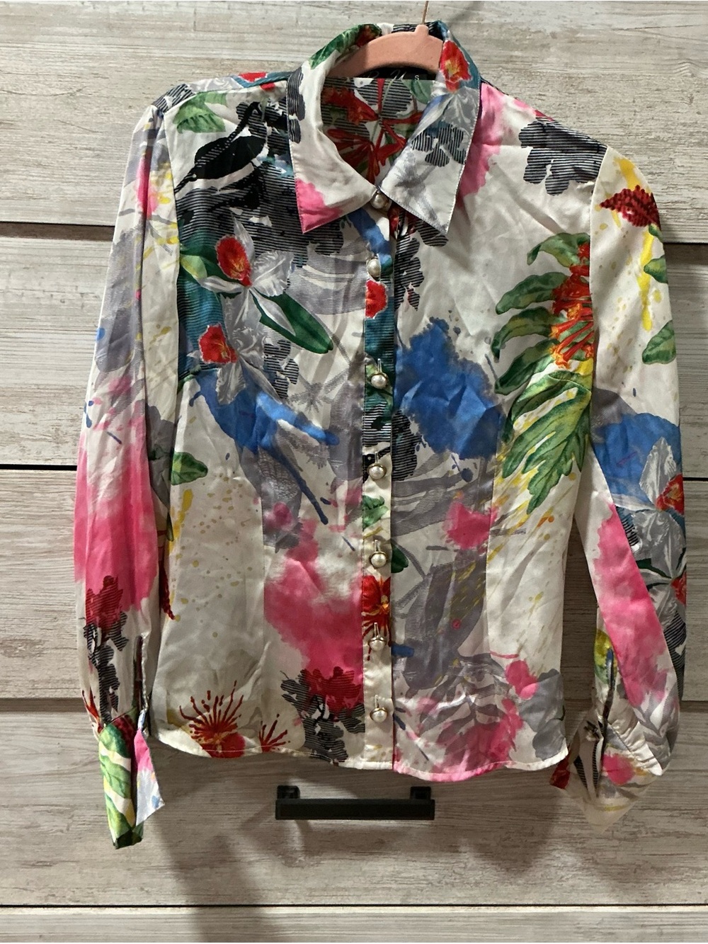 Women's Floral Multicolor Button-Down Shirt - White Base